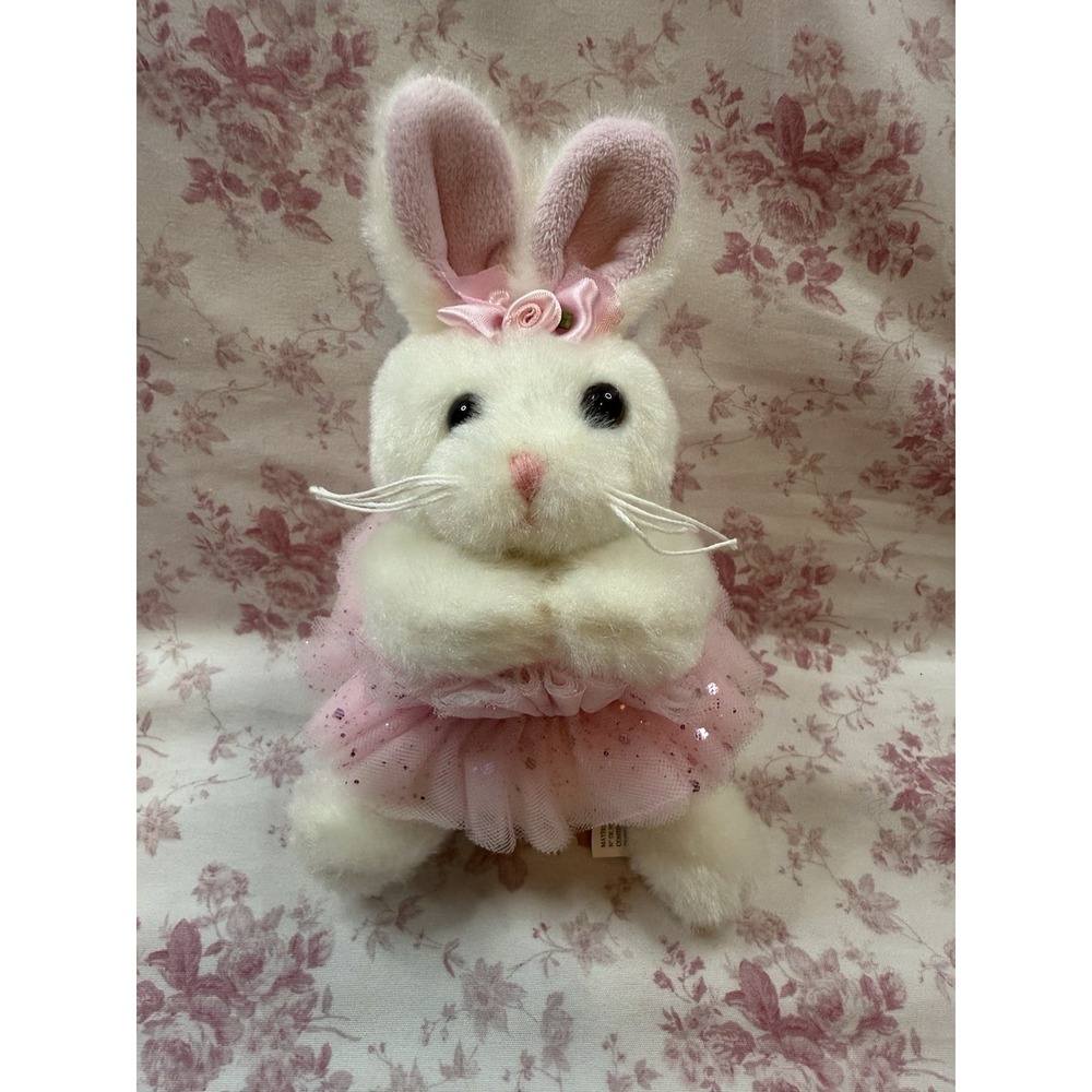 White Bunny Rabbit Plush Pink Tutu Dress Bow 7" Stuffed Animal